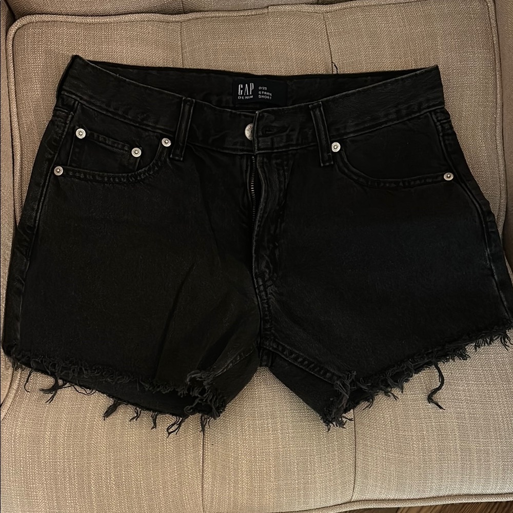 GAP Black Jean Shorts with Distressed Hem